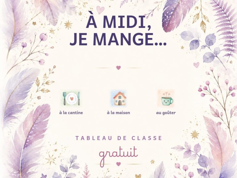 Tableau de cantine à imprimer pour la maternelle : à midi je mange à la cantine, à la maison, ou je reste au goûter