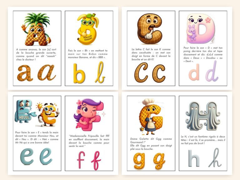 Affichage des 26 Héros de l'alphabet : une affiche par lettre avec le son et le geste, maternelle MS GS, gratuit