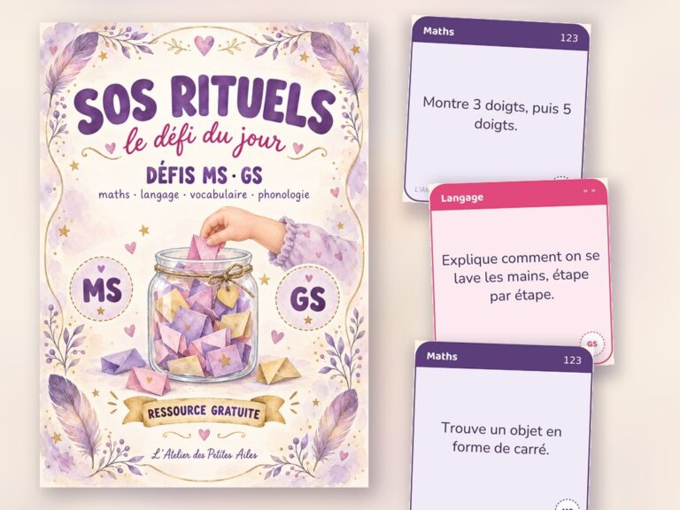 SOS rituels, le défi du jour : 96 petits papiers de défis maths, langage, vocabulaire et phonologie à tirer au sort, maternelle MS GS, gratuit