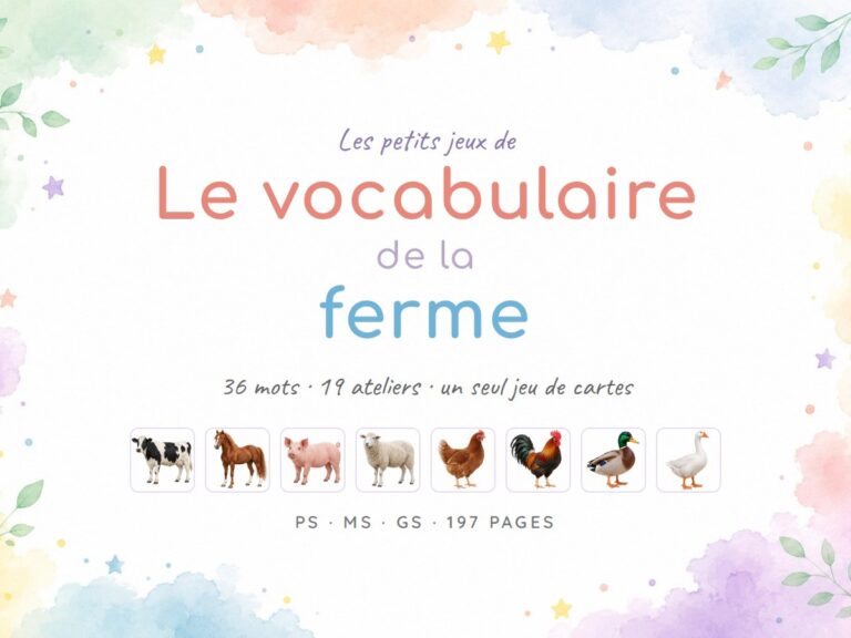 Le vocabulaire de la ferme : 36 animaux en photos et 19 ateliers de manipulation à imprimer et plastifier, maternelle PS MS GS