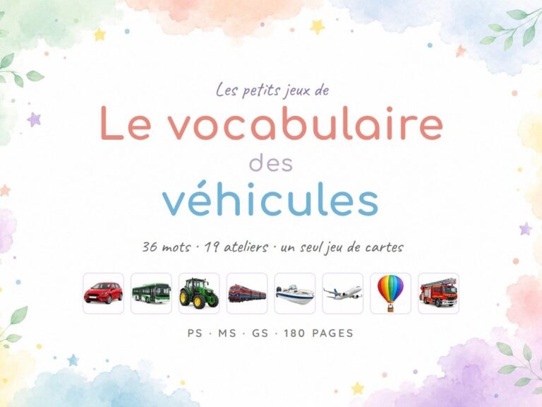 Le vocabulaire des véhicules : 36 véhicules en photos et 19 ateliers de manipulation à imprimer et plastifier, maternelle PS MS GS